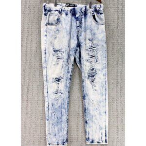 REBEL MINDS Jeans Mens Large L Blue Light Washed Distressed Stretch Slim Style